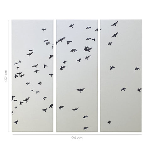 Canvas Tríptico Grupo Aves Volando BN 1