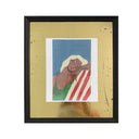 Mujer traje baño verde toalla rayas